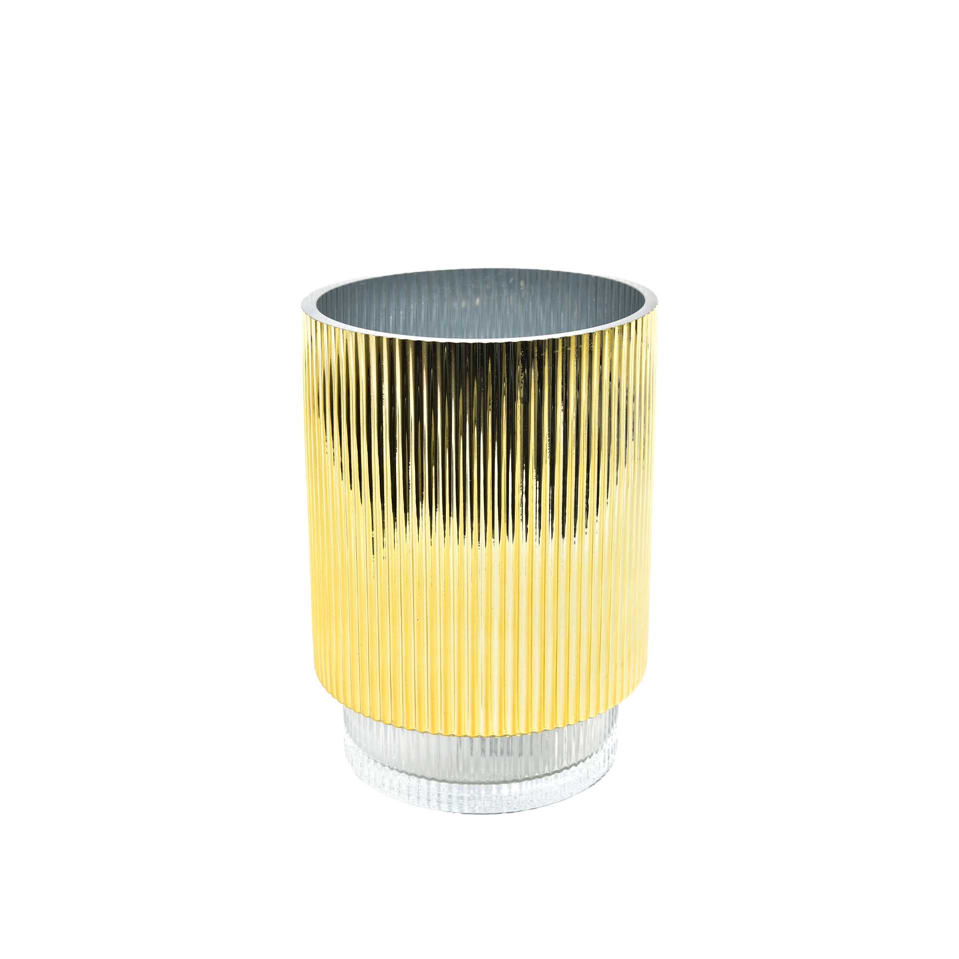 Porta Velas Cristal sem Pé Redondo Dourado 16X22cm
