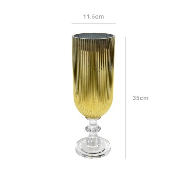 Porta Velas Cristal com Pé Redondo Dourado 11.5X35cm
