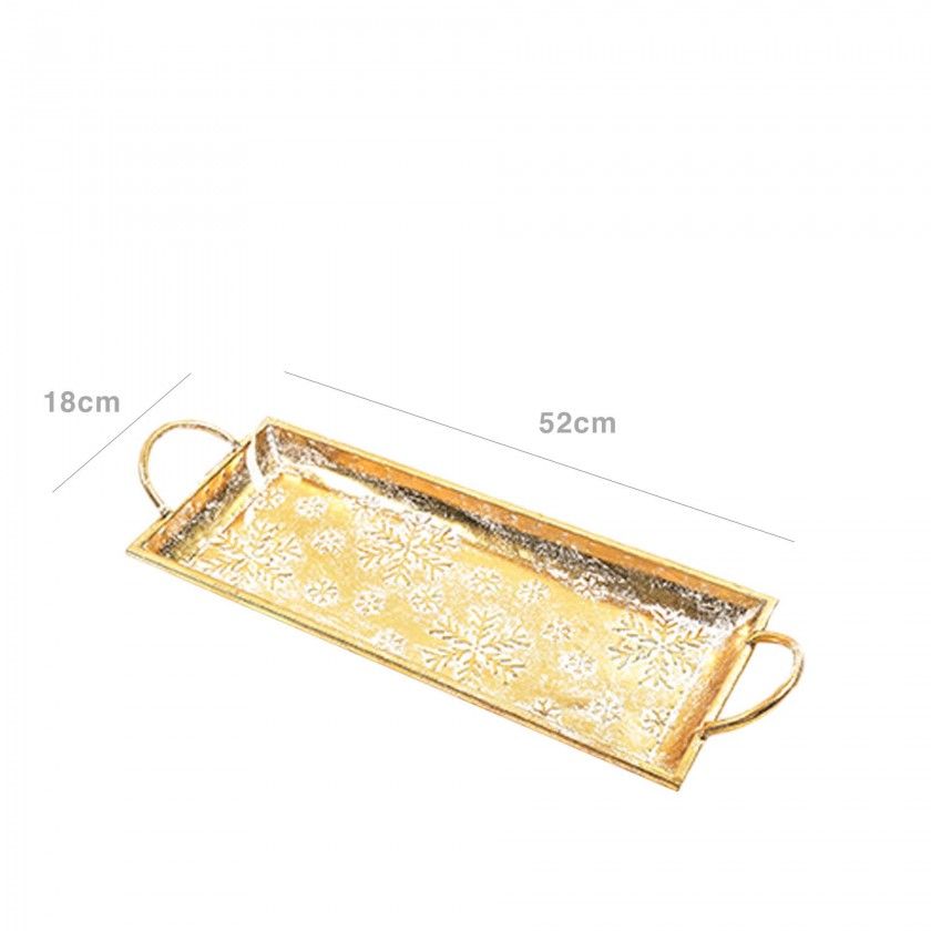 Bandeja Metal Retangular Dourada 52X18X7cm