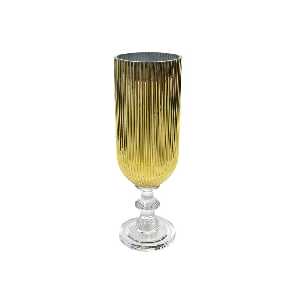 Porta Velas Cristal com Pé Redondo Dourado 11.5X35cm