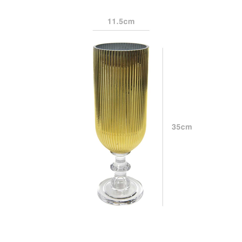 Porta Velas Cristal com Pé Redondo Dourado 11.5X35cm
