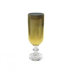 Porta Velas Cristal com Pé Redondo Dourado 11.5X35cm Porta Velas Cristal com Pé Redondo Dourado 11.5X35cm