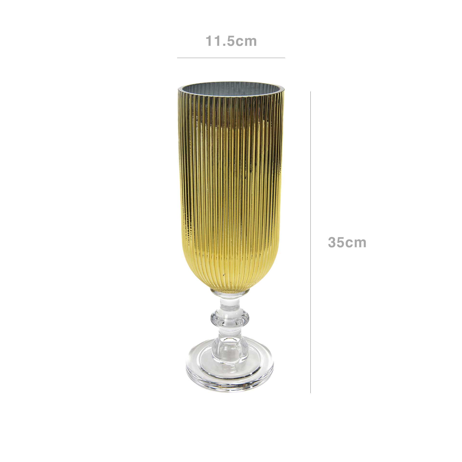 Porta Velas Cristal com Pé Redondo Dourado 11.5X35cm
