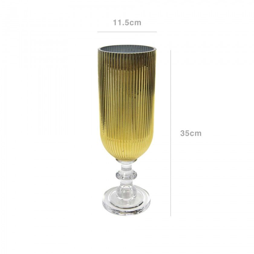 Porta Velas Cristal com Pé Redondo Dourado 11.5X35cm Porta Velas Cristal com Pé Redondo Dourado 11.5X35cm