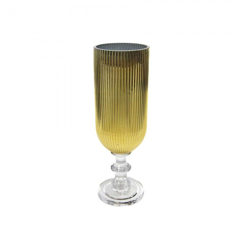 Porta Velas Cristal com Pé Redondo Dourado 11.5X35cm Porta Velas Cristal com Pé Redondo Dourado 11.5X35cm