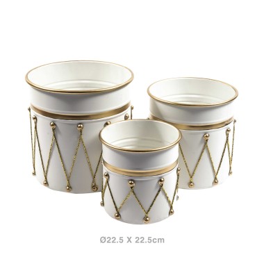 Cesta Tambor Metal Redondo Branco 22.5X22.5cm