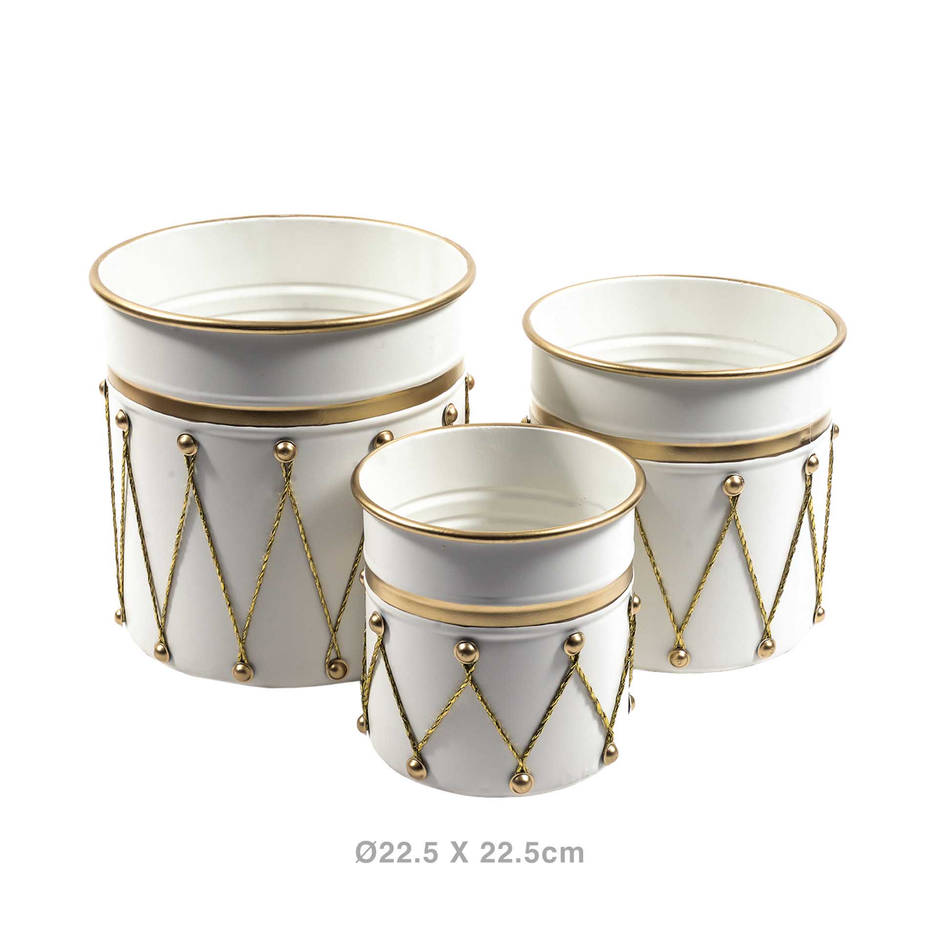 Cesta Tambor Metal Redondo Branco 22.5X22.5cm