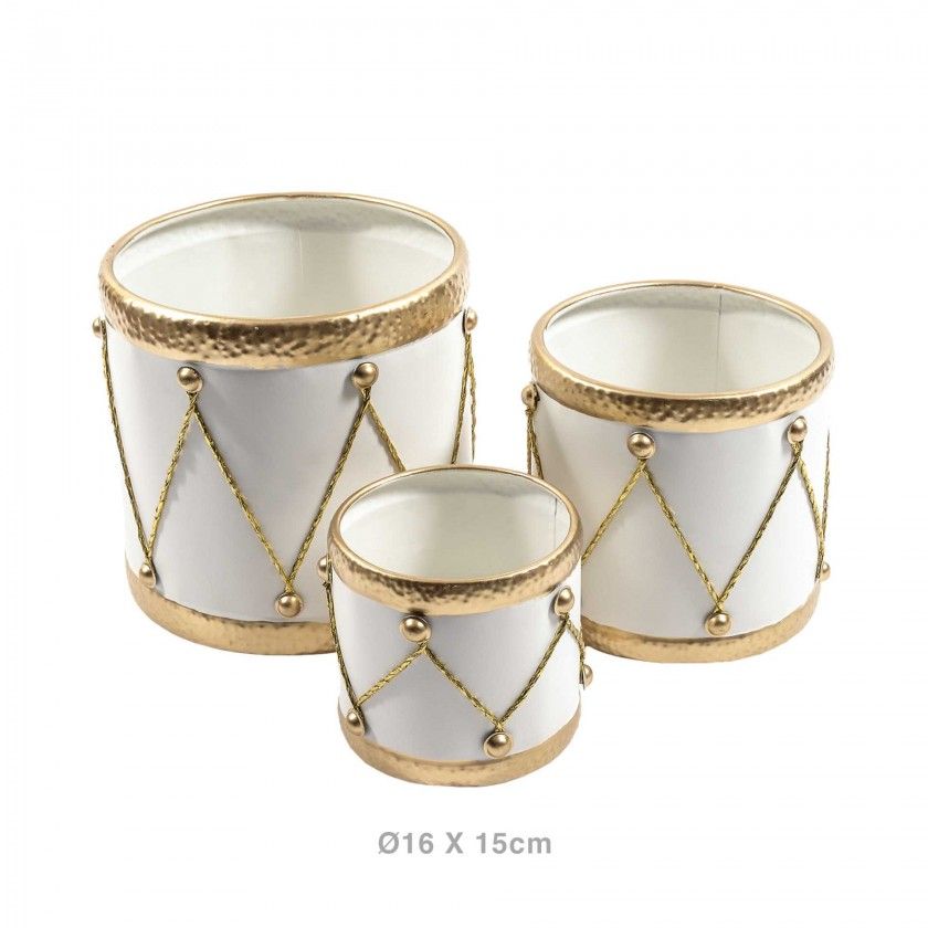 Cesta Tambor Metal Redondo Branco 16X15cm Cesta Tambor Metal Redondo Branco 16X15cm