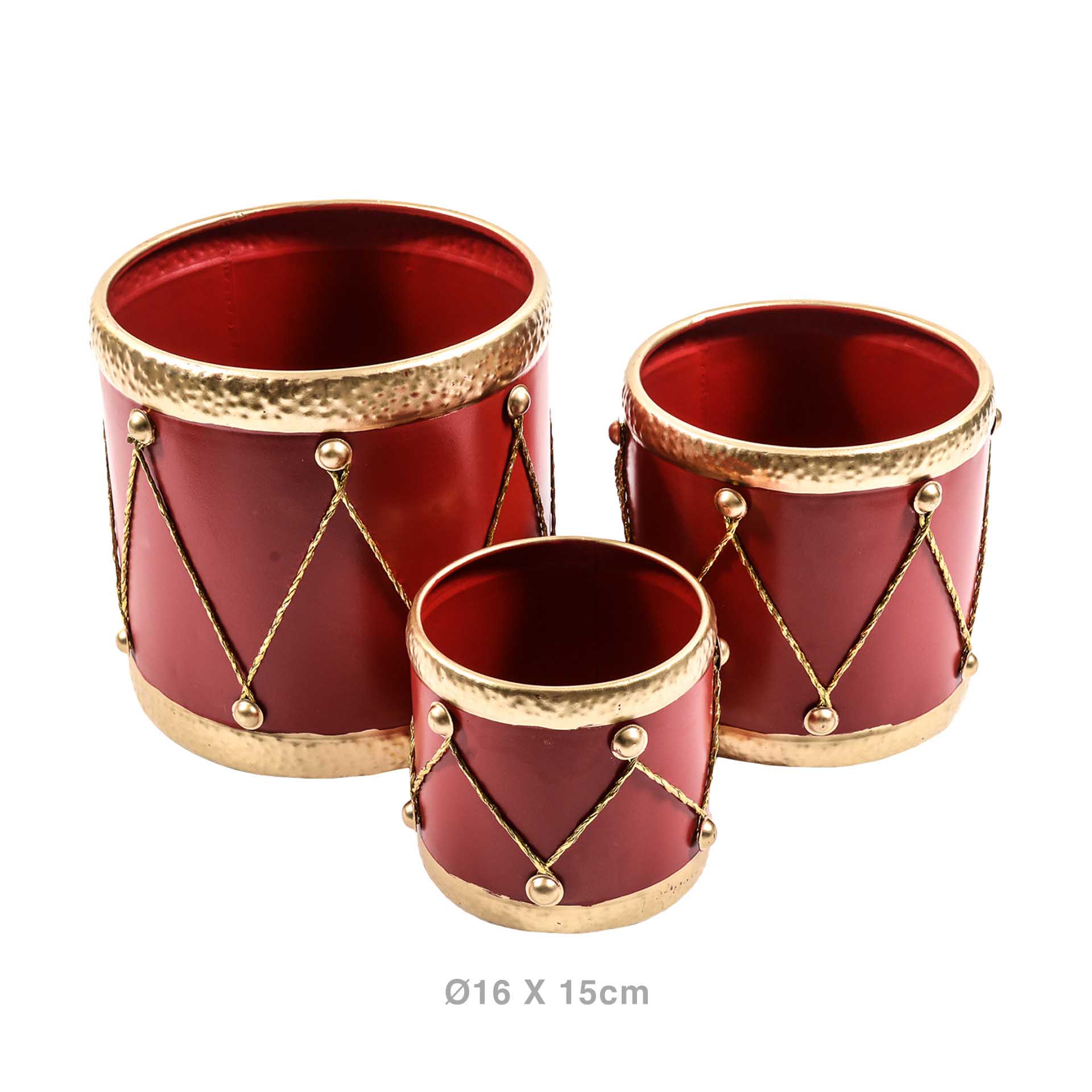 Cesta Tambor Metal Redondo Vermelho 16X15cm
