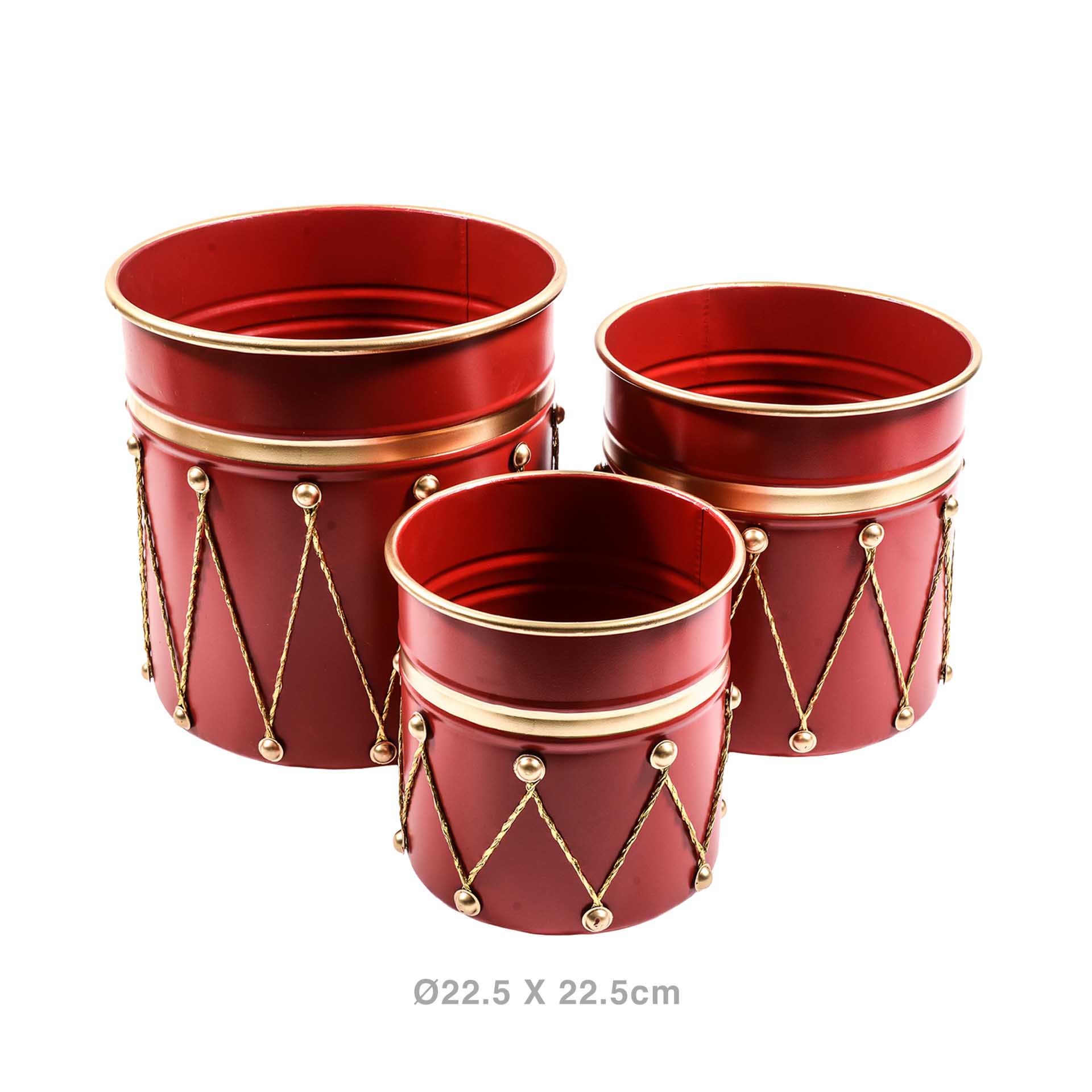 Cesta Tambor Metal Redondo Vermelho 22.5X22.5cm