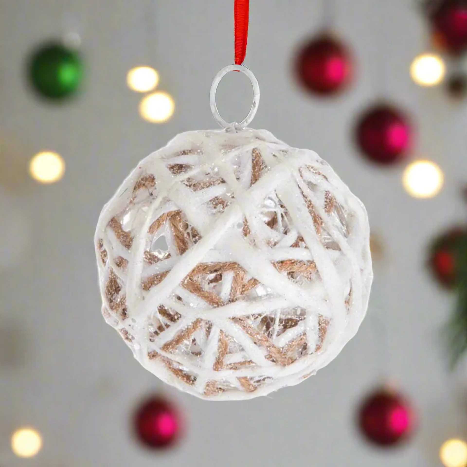 Bola Natal Metal 10 Led Branco 15cm