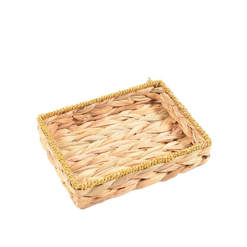 Cesta Fibra com Borda Retangular Dourada 18X24X5cm Cesta Fibra com Borda Retangular Dourada 18X24X5cm