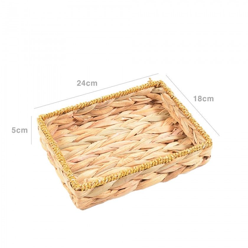 Cesta Fibra com Borda Retangular Dourada 18X24X5cm