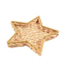 Cesta Fibra com Borda Estrela Dourada 45X30X5cm
