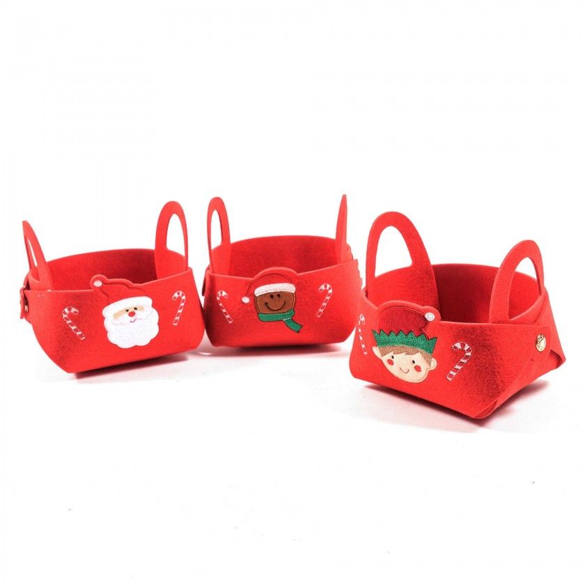 Cesta Decorada Natal Feltro com Asas 16X16X16cm Cesta Decorada Natal Feltro com Asas 16X16X16cm