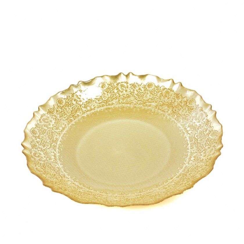 Centro Mesa Cristal Redondo Dourado 40cm Centro Mesa Cristal Redondo Dourado 40cm