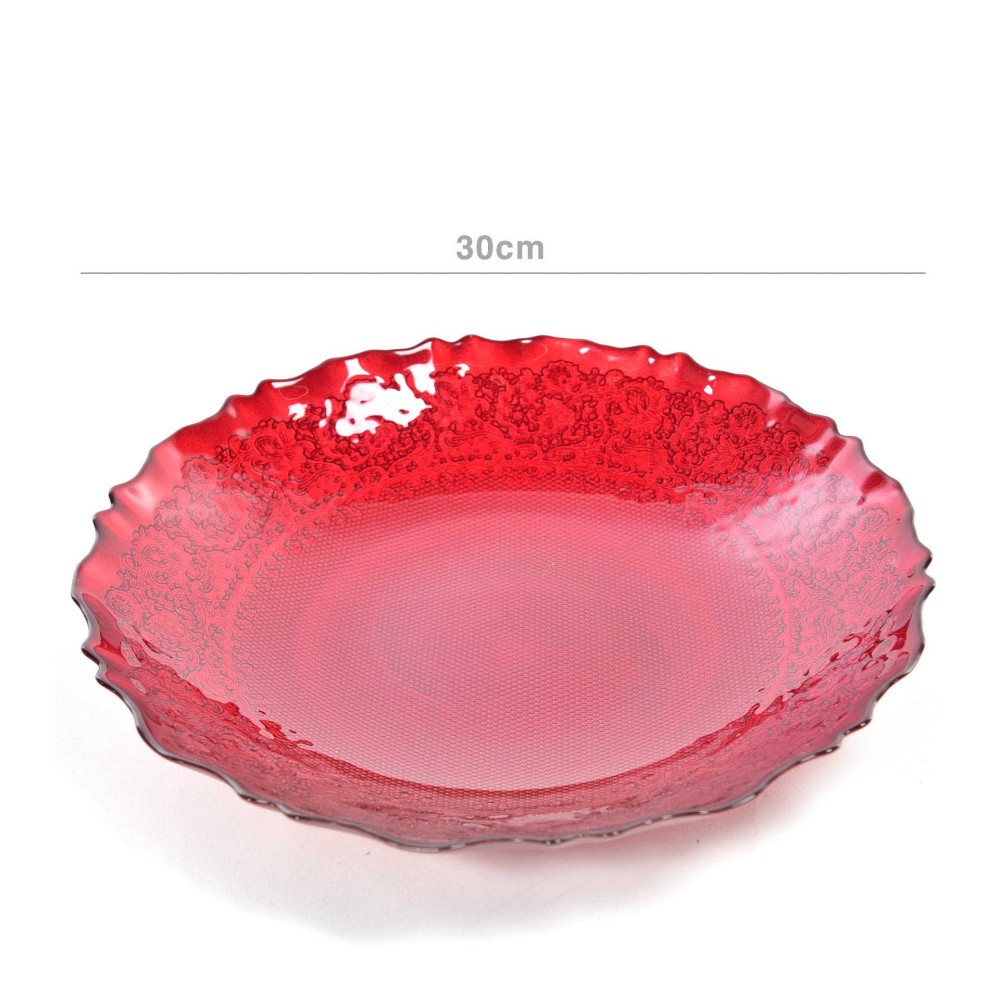 Centro Mesa Cristal Redondo Vermelho 30cm