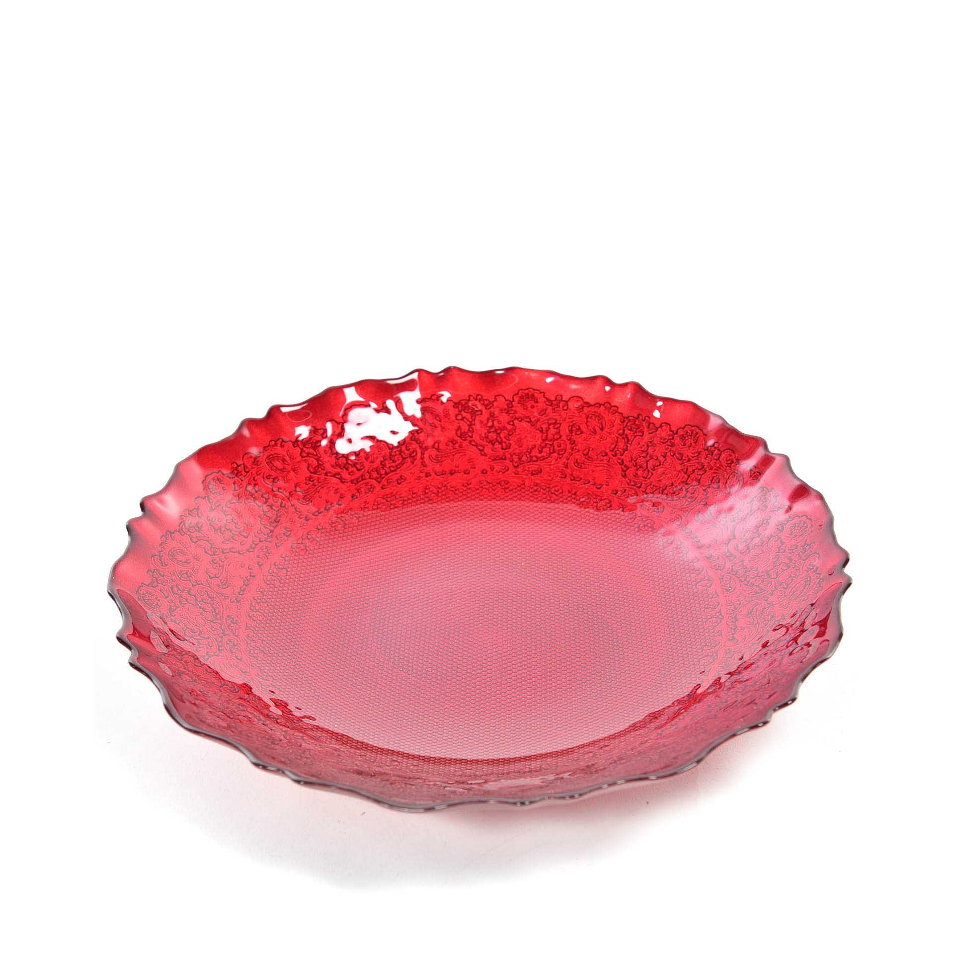Centro Mesa Cristal Redondo Vermelho 30cm