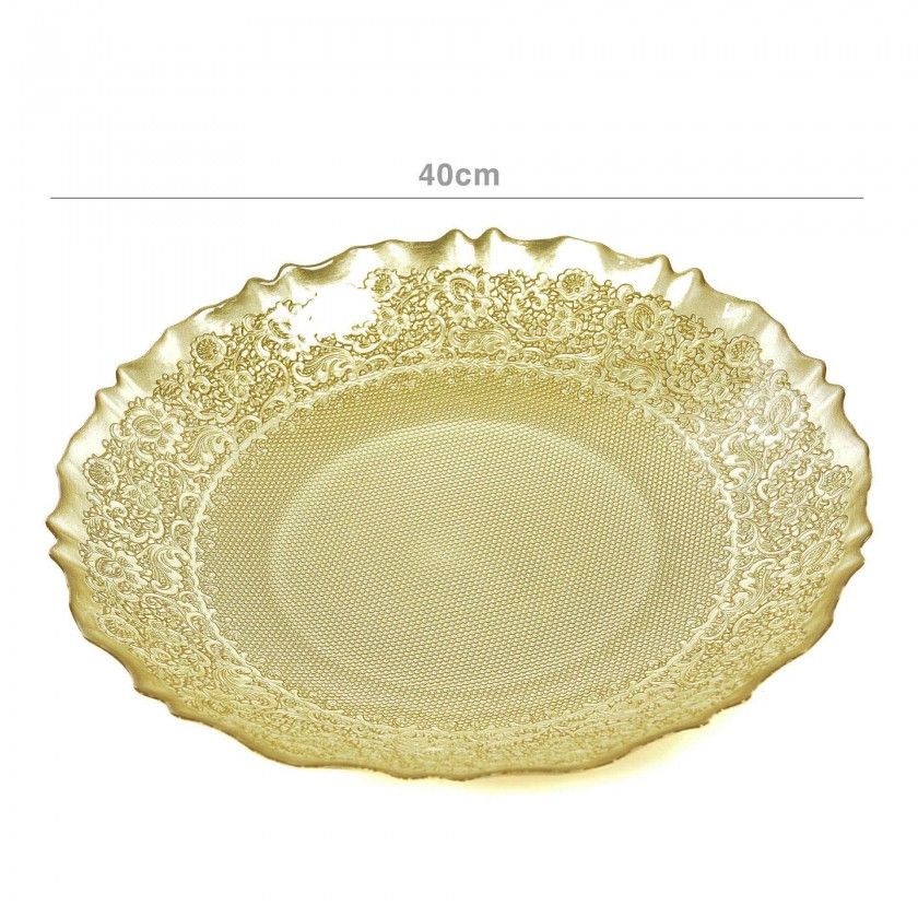 Centro Mesa Cristal Redondo Dourado 40cm Centro Mesa Cristal Redondo Dourado 40cm