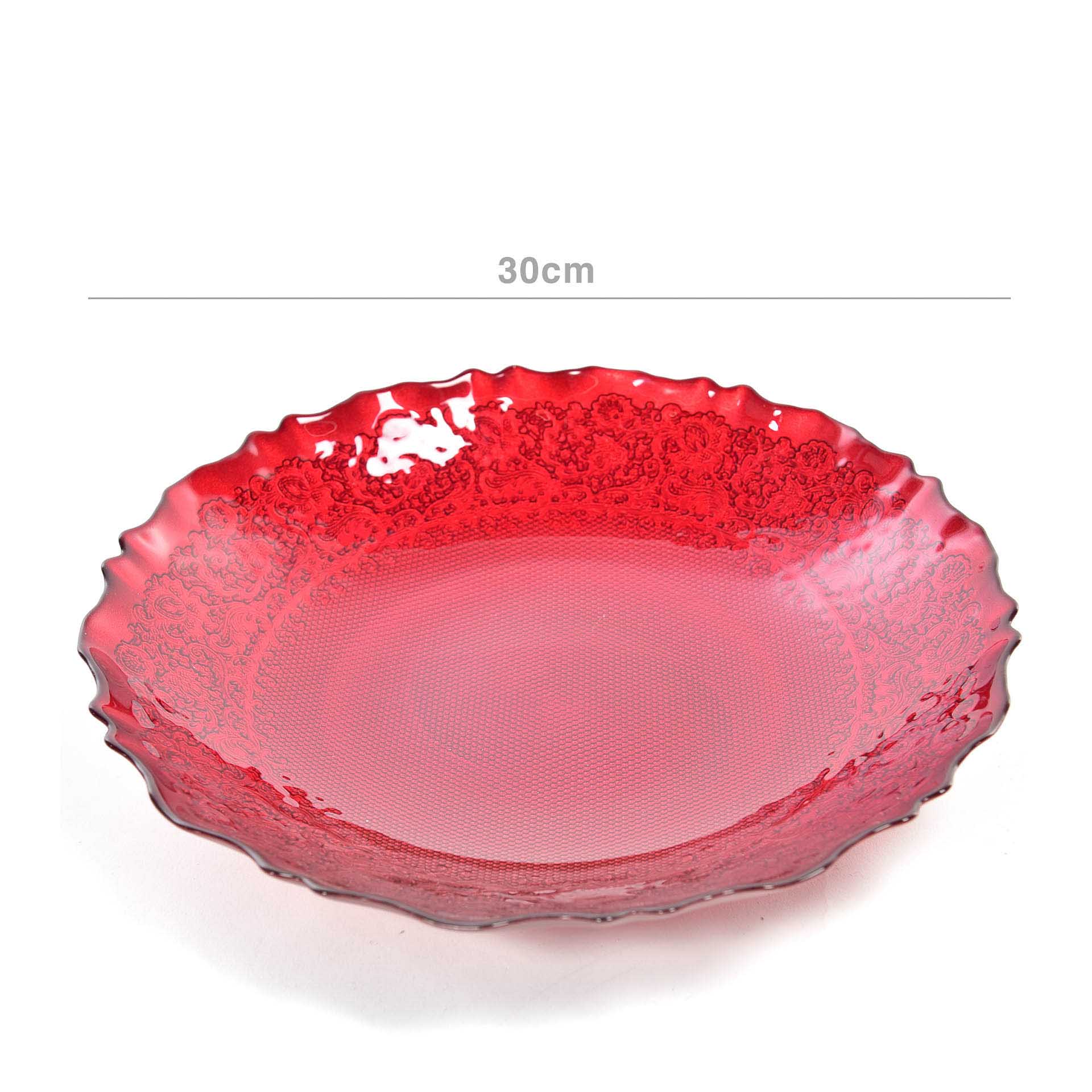 Centro Mesa Cristal Redondo Vermelho 30cm