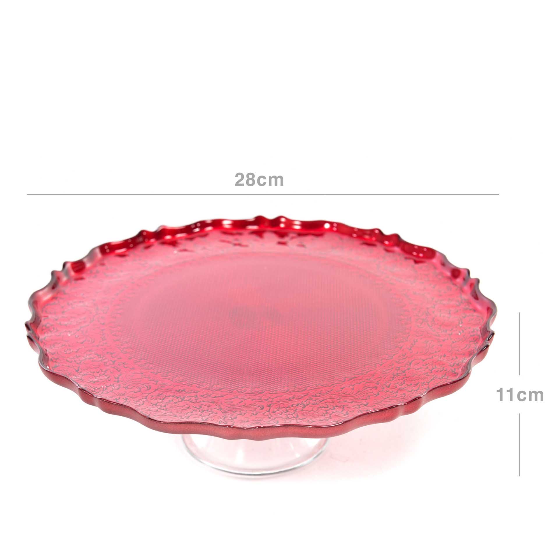 Suporte Bolo com Pé Cristal Redondo Vermelho 28X11cm