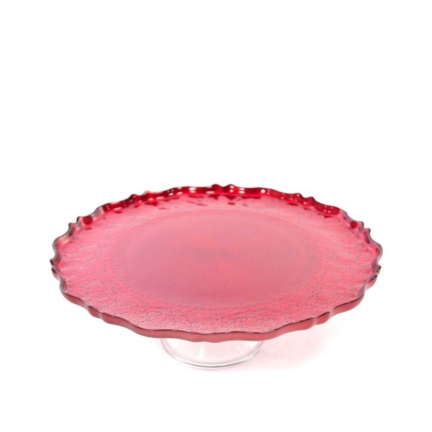 Suporte Bolo com Pé Cristal Redondo Vermelho 28X11cm Suporte Bolo com Pé Cristal Redondo Vermelho 28X11cm