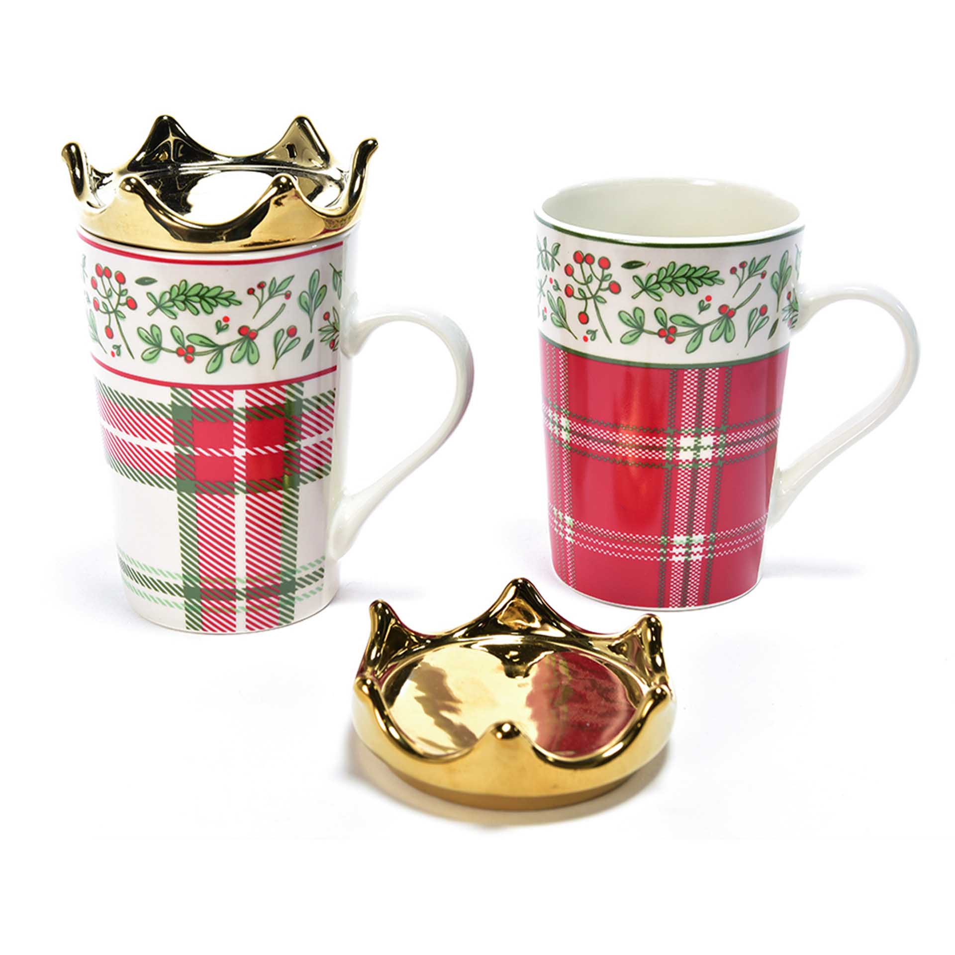 Caneca Natal com Tampa Coroa Sortido 400ml 12X8.5X15cm