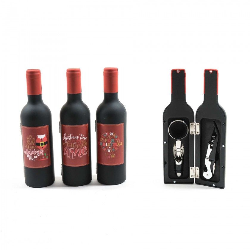 Conjunto Garrafa com 3 Acessórios Vinho 23X6cm Conjunto Garrafa com 3 Acessórios Vinho 23X6cm