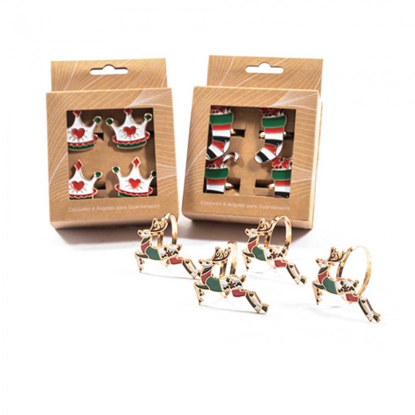 Argolas Guardanapo Natal Multicor 5X5cm Pack 4