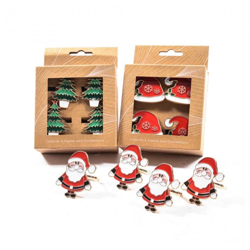 Argolas Guardanapo Natal Multicor 5X5cm Pack 4