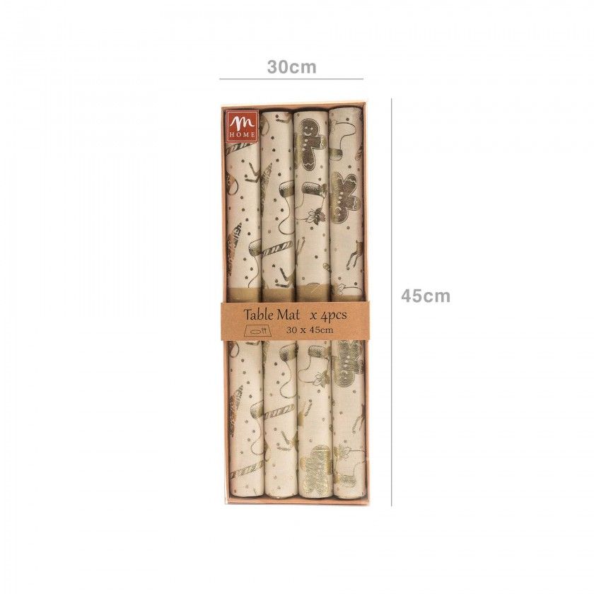 Conjunto 4 Individuais Natal Bege 30X45cm Conjunto 4 Individuais Natal Bege 30X45cm