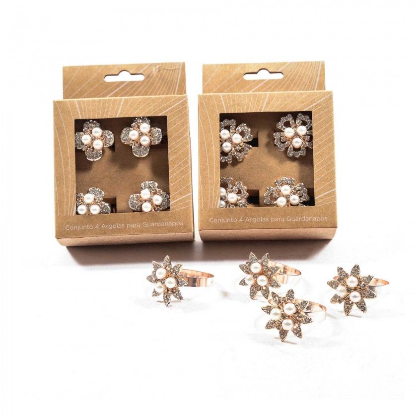 Argolas Guardanapo Flores Sortido 5X5cm Pack 4 Argolas Guardanapo Flores Sortido 5X5cm Pack 4