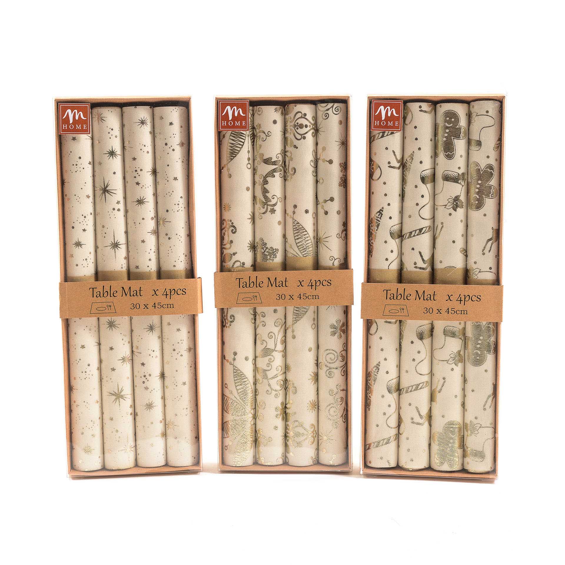 Conjunto 4 Individuais Natal Bege 30X45cm