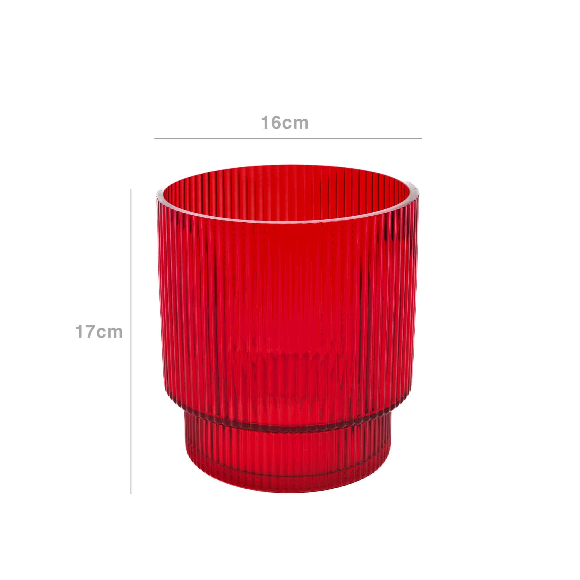 Porta Velas Cristal sem Pé Redondo Vermelho 16X17cm