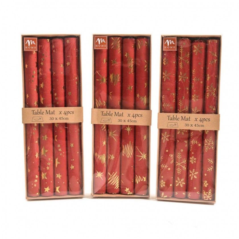 Conjunto 4 Individuais Natal Vermelho 30X45cm Conjunto 4 Individuais Natal Vermelho 30X45cm