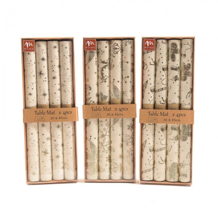 Conjunto 4 Individuais Natal Bege 30X45cm Conjunto 4 Individuais Natal Bege 30X45cm