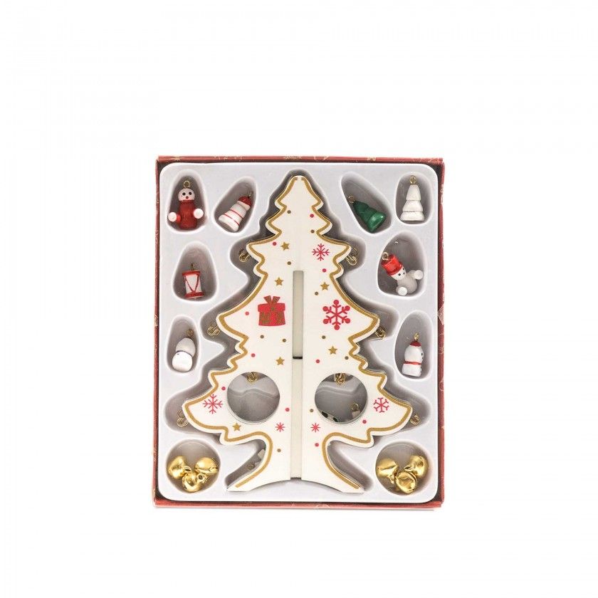 rvore Natal Madeira com Pendentes 11X11X15cm
