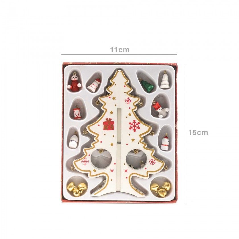 Árvore Natal Madeira com Pendentes 11X11X15cm Árvore Natal Madeira com Pendentes 11X11X15cm