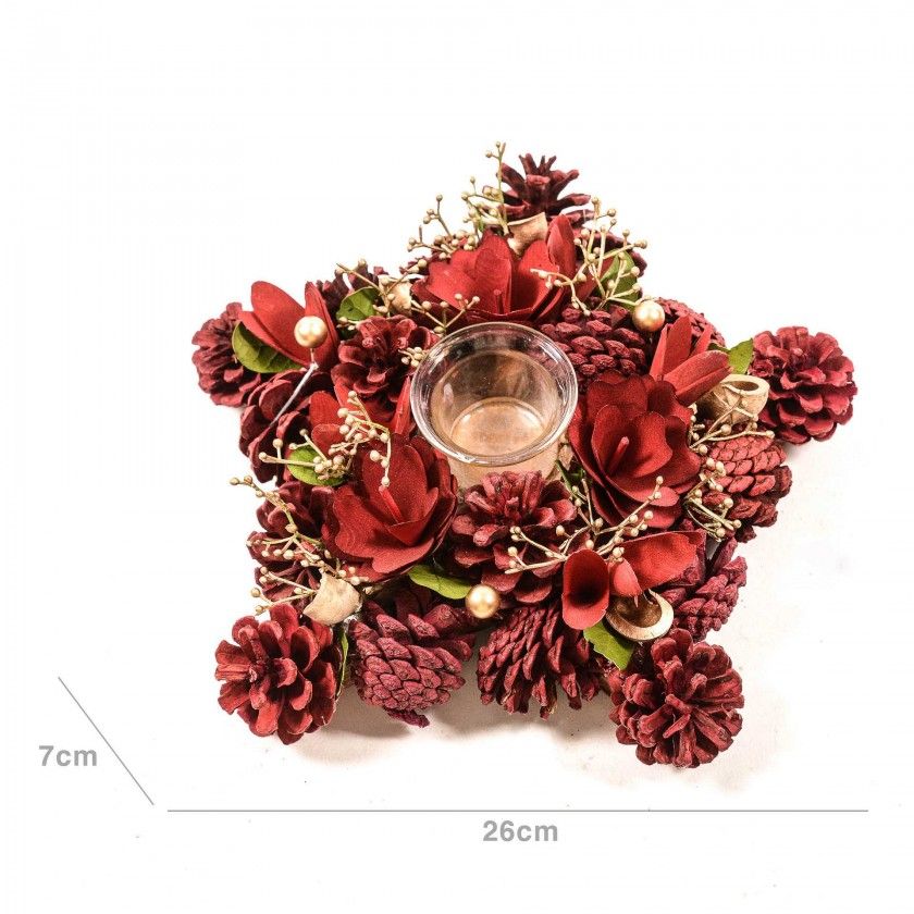 Porta Velas Natal Estrela Vermelho 26X7cm Porta Velas Natal Estrela Vermelho 26X7cm