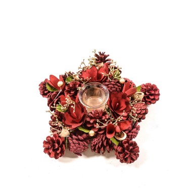 Porta Velas Natal Estrela Vermelho 26X7cm