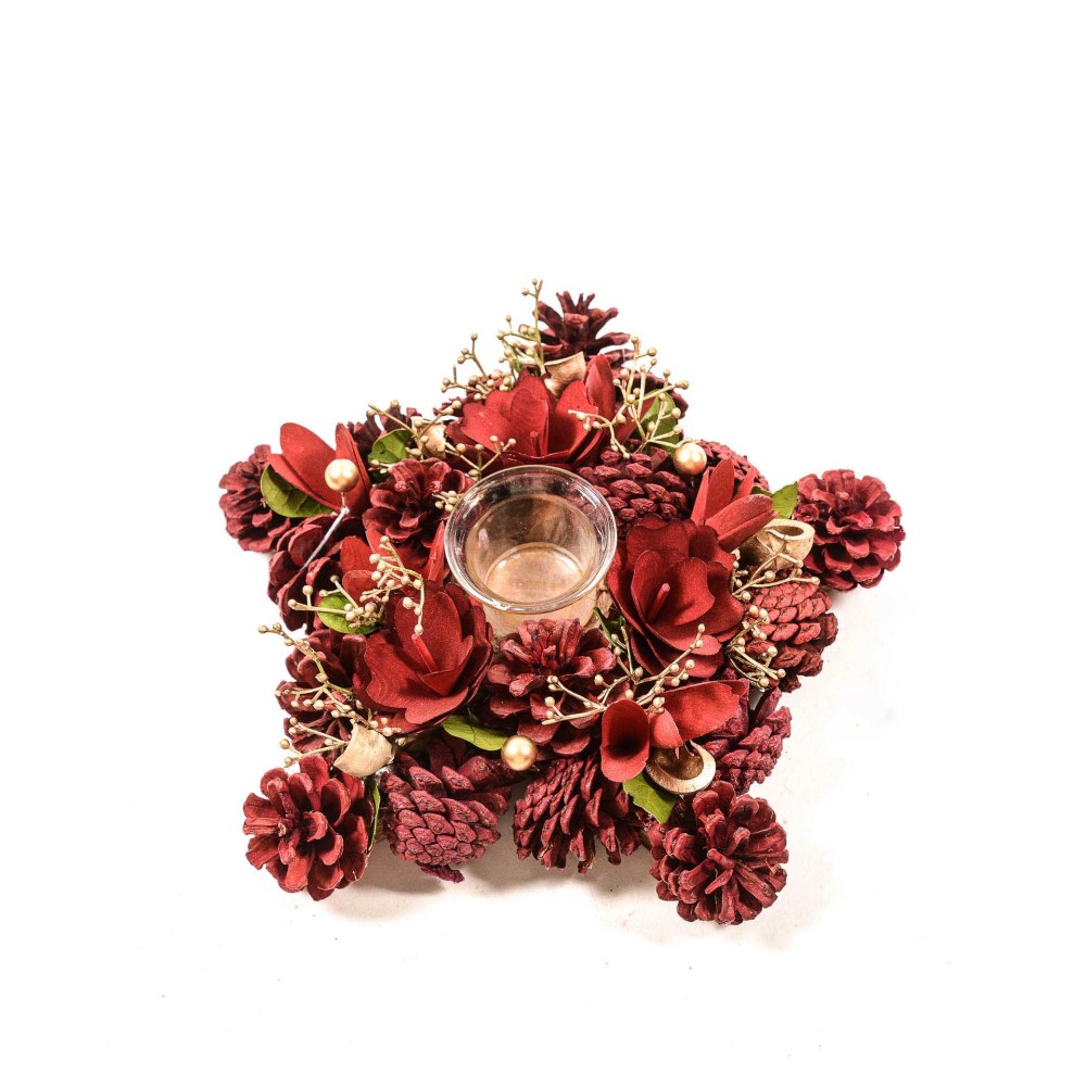 Porta Velas Natal Estrela Vermelho 26X7cm