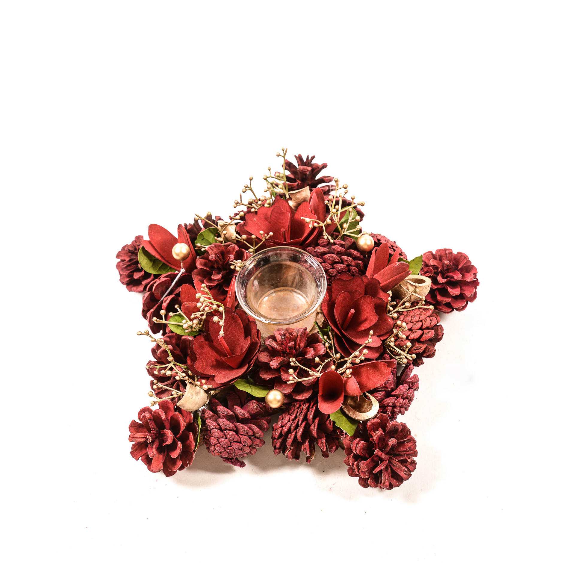 Porta Velas Natal Estrela Vermelho 26X7cm