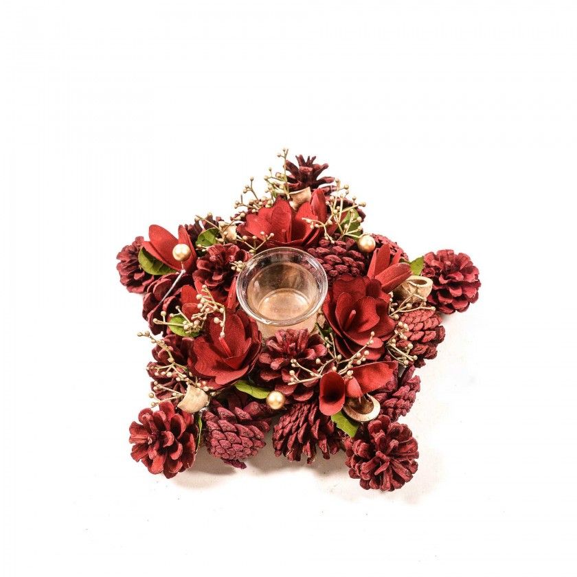 Porta Velas Natal Estrela Vermelho 26X7cm Porta Velas Natal Estrela Vermelho 26X7cm