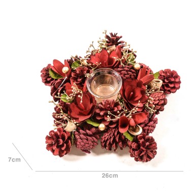 Porta Velas Natal Estrela Vermelho 26X7cm