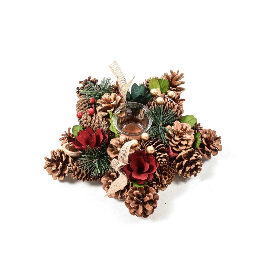 Porta Velas Natal Estrela Verde 26X7cm