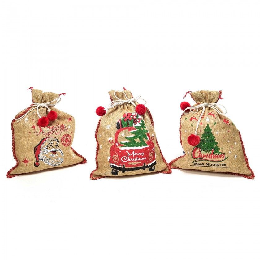 Saco Natal Tecido Yute 73X53cm Saco Natal Tecido Yute 73X53cm
