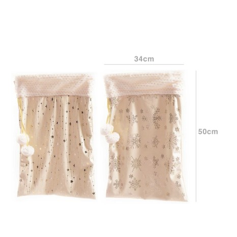 Saco Natal Tecido Ponpon Bege 34X50cm Pack 2 - Image product