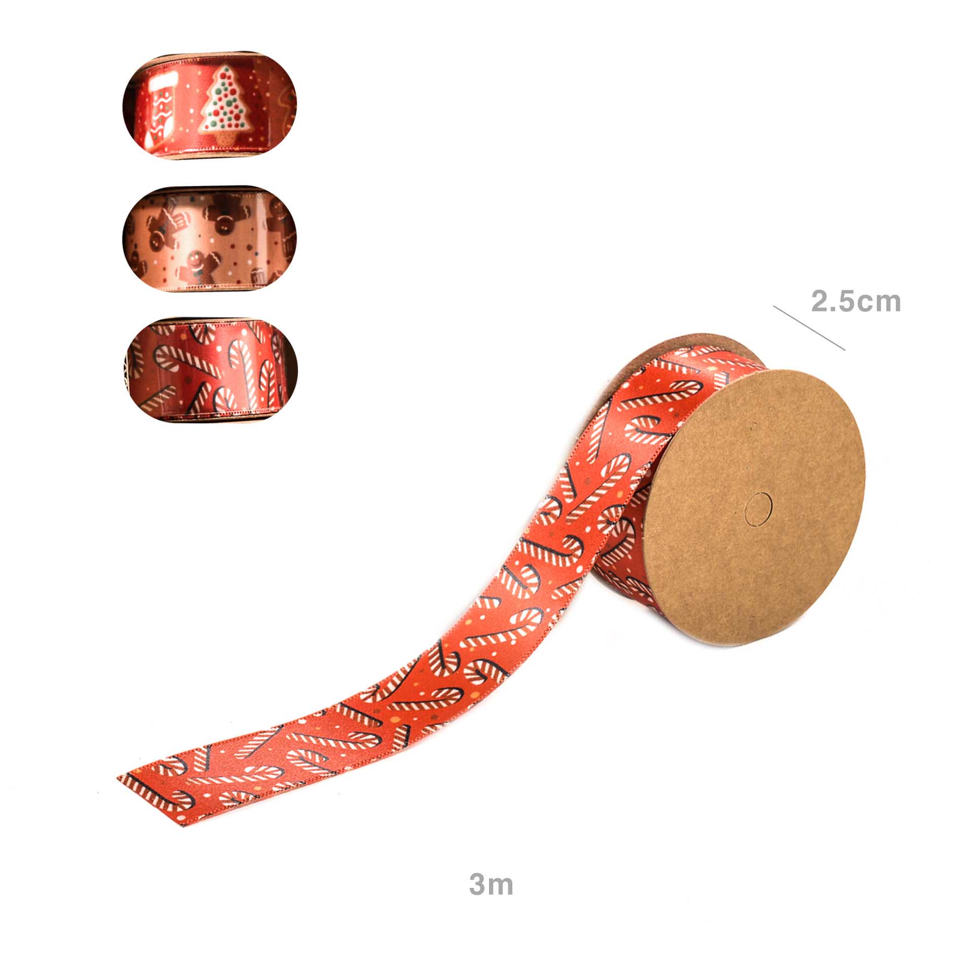 Rolo Fita Natal Padrão Figuras Vermelho 3mX2.5cm