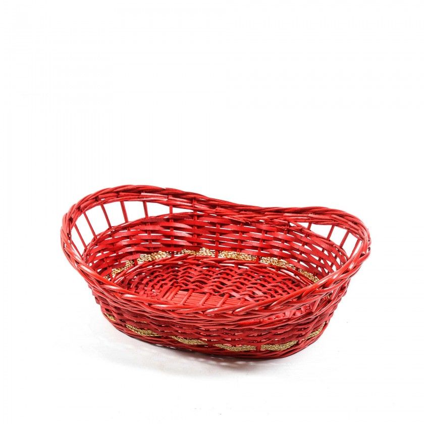 Cesta Mimbre Oval Vermelho 50X38X17cm