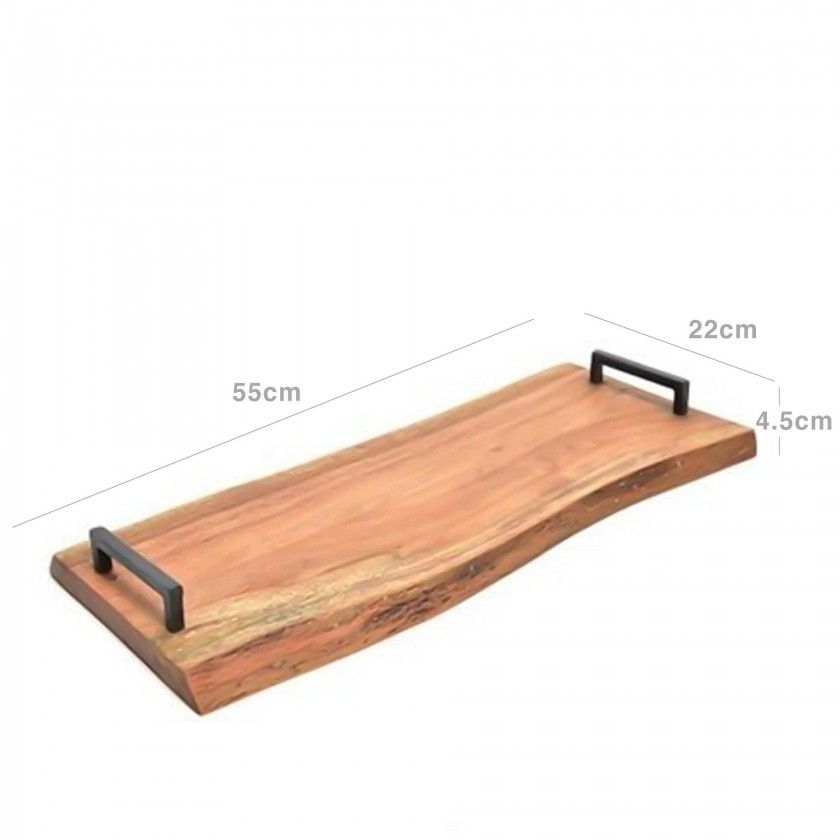 Tábua Cortar / Servir Madeira Natural com Asas Ferro 55X22X4.5cm Tábua Cortar / Servir Madeira Natural com Asas Ferro 55X22X4.5cm